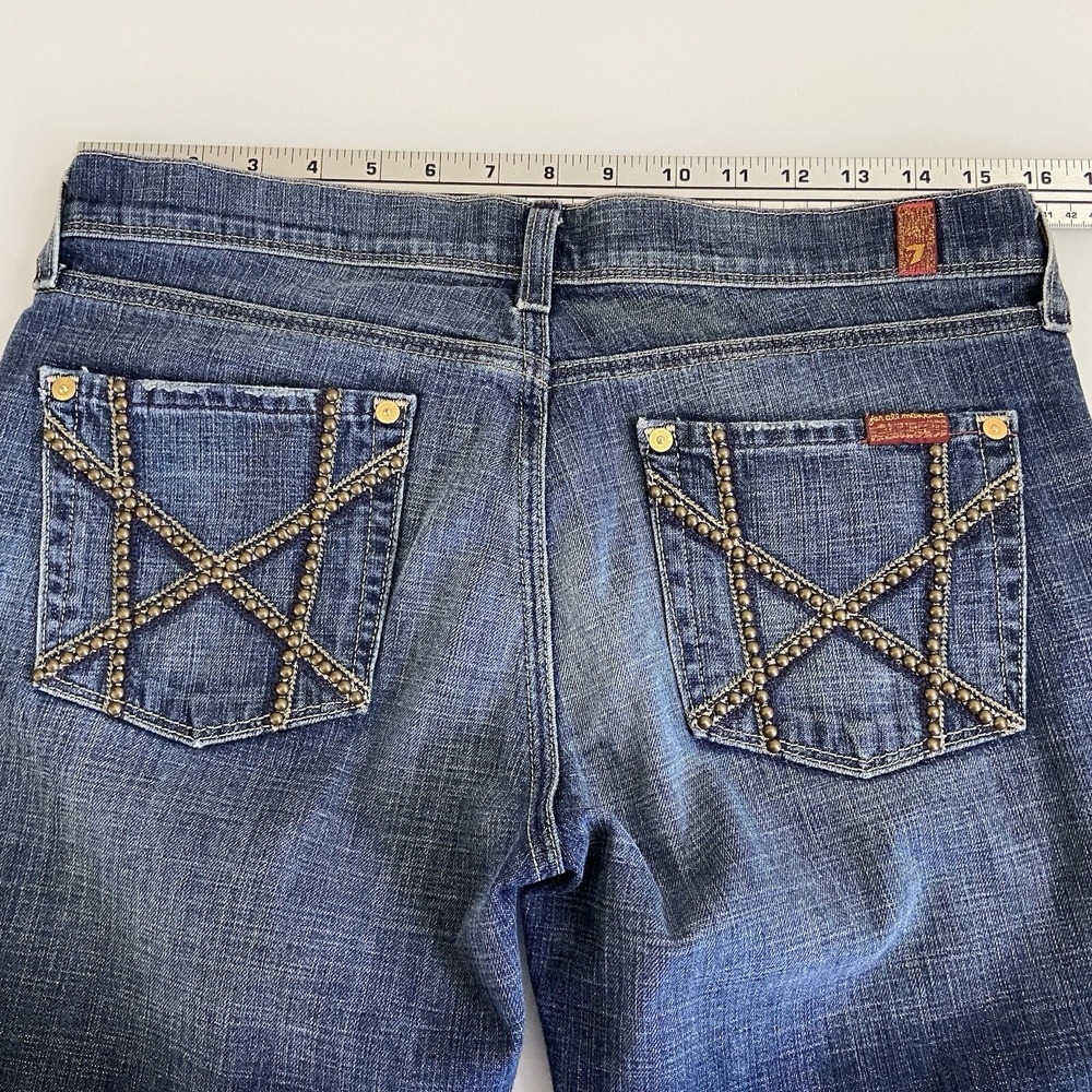 7 For All Mankind Womens Mia Crop Jeans Size 31 Read Studded Pockets Medium Wash - Picture 6 of 8